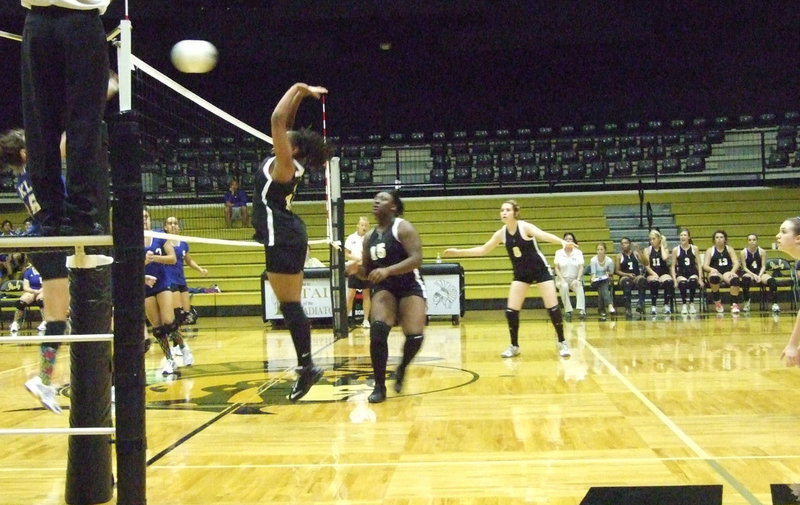 Image: Jaleecia has jumps — Senior Jaleecia Fleming hits the ball over the net.