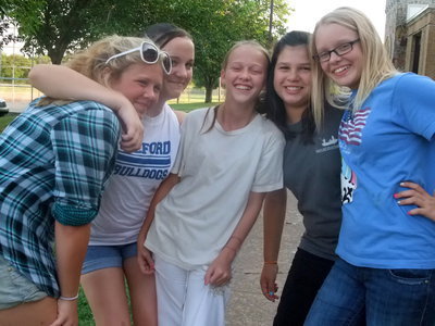 Image: Seventh Graders — Alissa Sprayberry, Shelby Haze, Angel McCutchen, Caitlyn Tucker and Emily Garza are all in the 7th grade this year. Their favorite thing about school this year is their friends.