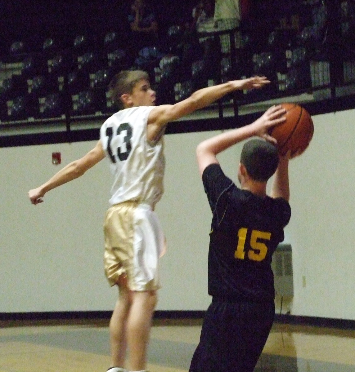 Image: No, sir! — Justin Wood regrets to inform this Itasca shooter that he was not invited into Italy’s lane.