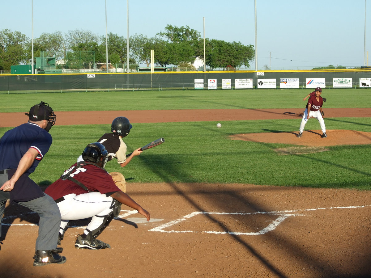 Image: Stiles bunts — Stiles up to bat and gives a bunt to score one more.