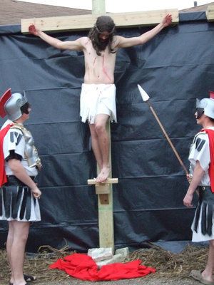 Image: Jesus Crucified — Raising the spear to pierce his heart.