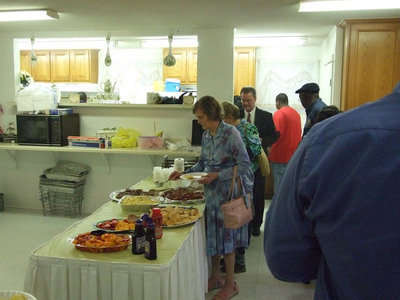 Image: Breakfast is served — We all enjoyed a big breakfast after the service.  All cooked by the men of Mt. Gilead.