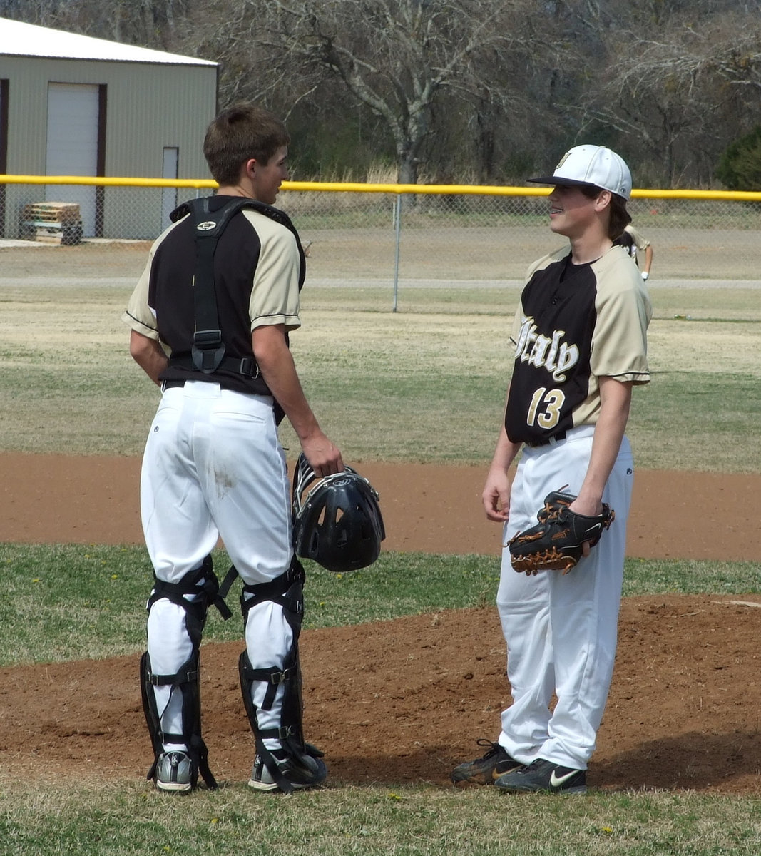 Image: Ross and Buck — Time out on the mound.