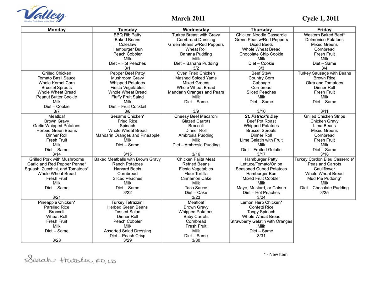 Image: March Meal Calendar