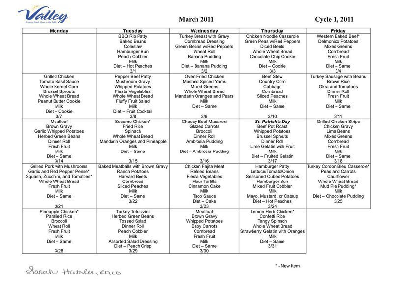 Image: March Meal Calendar