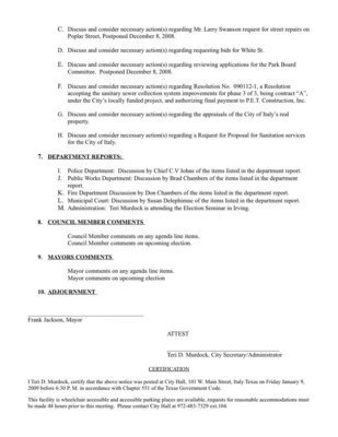 Image: Agenda page 2 — Page two of the city council agenda for January 12, 2009.