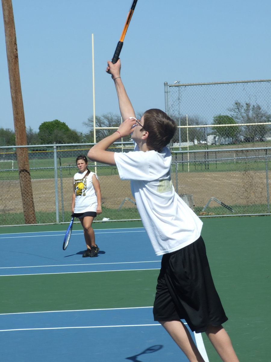 Image: Westbrook wins — Collin Westbrook won his first match of the day 6-4 over Dawson.