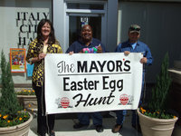 Image: Let’s Hunt Easter Eggs — Terri Murdock (City Administrator), Mayor Frank Jackson and Jason Escamilla (Park Board member) are all ready to treat the citizens of Italy to a good, old fashioned Easter egg hunt.