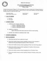 Image: City Council Agenda — Page 1 of the Italy City Council meeting agenda for November 10, 2008.