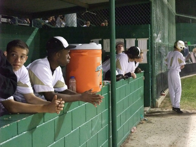 Image: Brandon and Jasenio — Brandon and Jasenio clap it up and raz the Grand Prairie pitcher…who apparently was a belly-itcher.