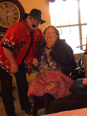 Image: Clyde and Becky — Becky (resident) really wanted her picture taken with Clyde Ferrell.