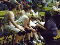Image: Coach Richards and the JV — Coach Tina Richards gave the “Fab Four” plays against Itasca Friday night.
