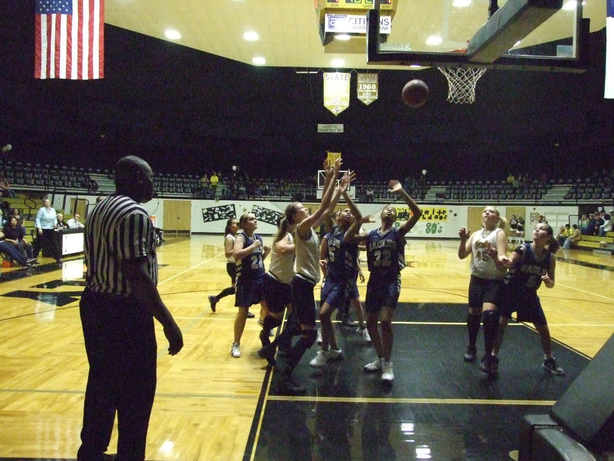 Image: Rossa blocks — The Lady Gladiators defended their goal on Friday night.