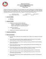 Image: Agenda page 1 — Page 1 of the Italy City Council meeting agenda for Monday the 9th.