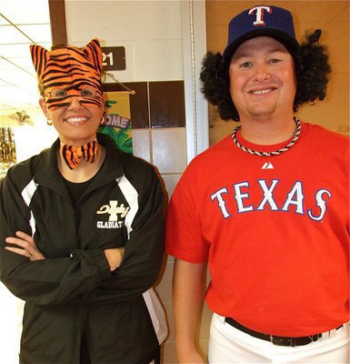 Image: Casey and Feliz — Teachers join in on the Halloween fun. Algebra teacher Casey Holden is a tigress and baseball coach Josh Ward is closing pitcher Neftali Feliz of the Texas Rangers.