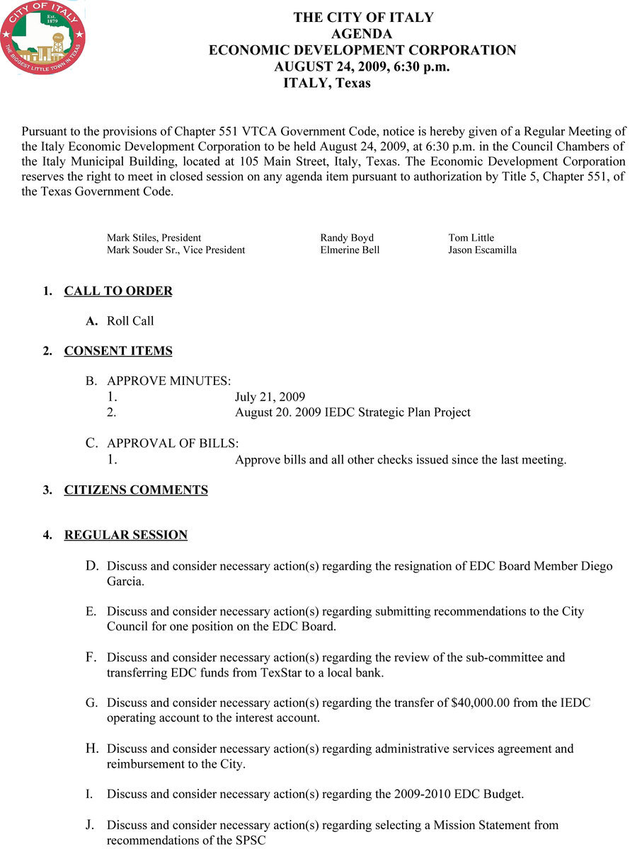 Image: Italy EDC Agenda, August 24, 2009 – page 1