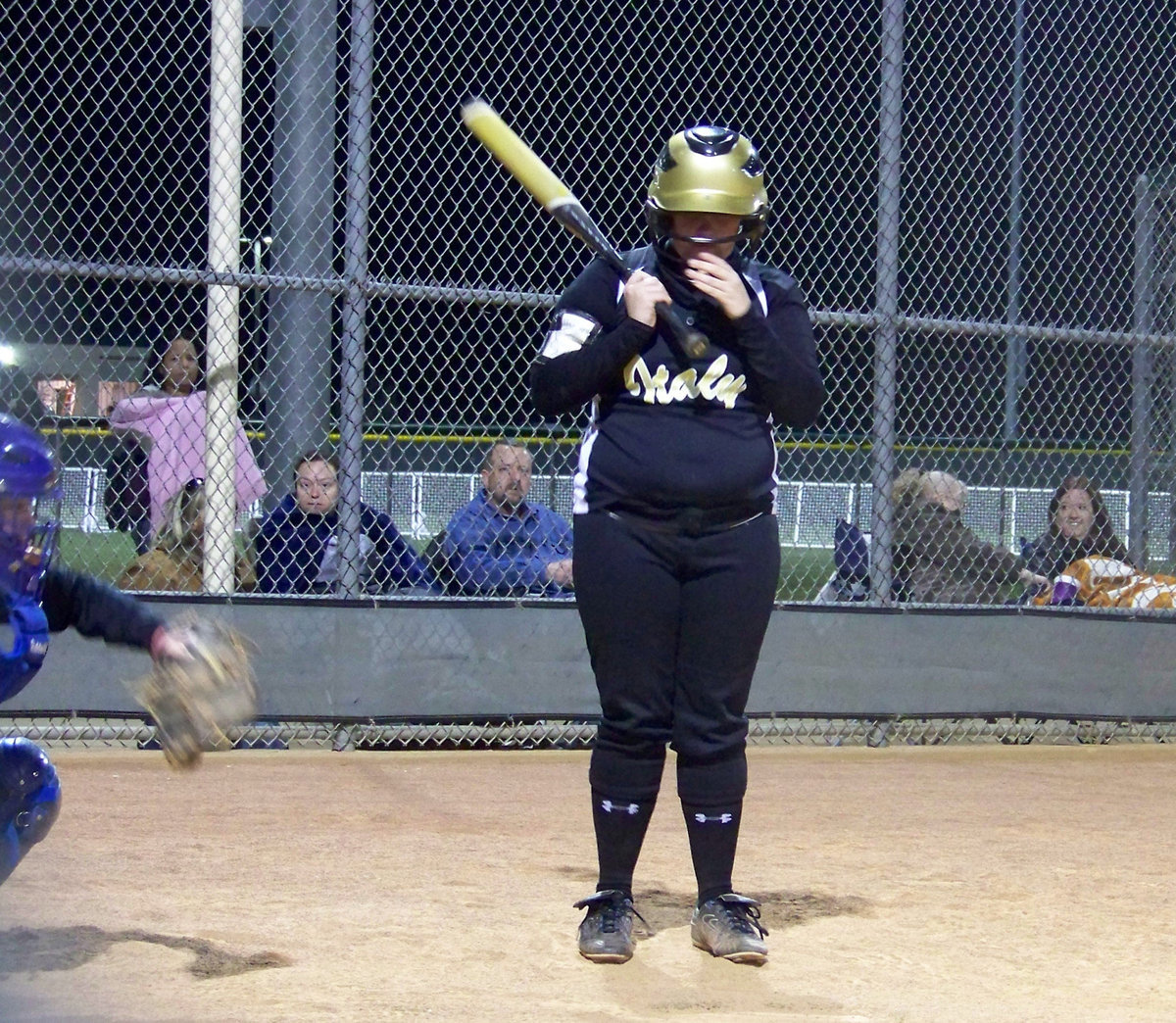 Image: Batter up! — Freshman Drenda Burke “steps up to the plate”.