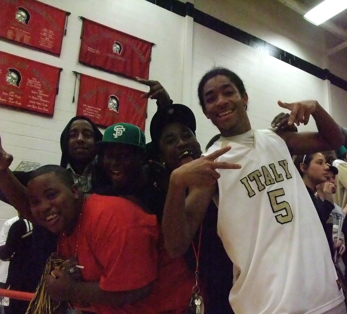 Image: Clemons clowns — Senior Dontavius Clemons #5 clowns around with Italy fans after getting a big win over the Chilton Pirates 87-73. Italy’s Next game will be at 7:30 p.m. in Dublin, Texas   against Menard (13A District Champs) on Friday at 7:30 p.m..