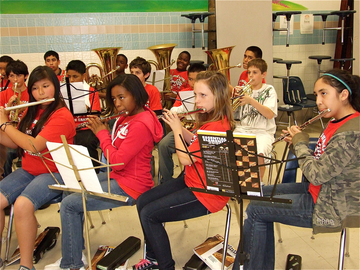 Image: Uplifting beat — The Roaring Tiger Band helps inspire fellow students toward academic excellence in preparation for the upcoming TAKS tests.