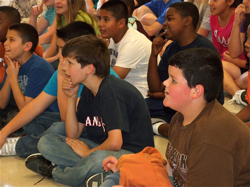 Image: Good stuff — These 5th graders are enjoying the TAKS pep rally held in their honor.