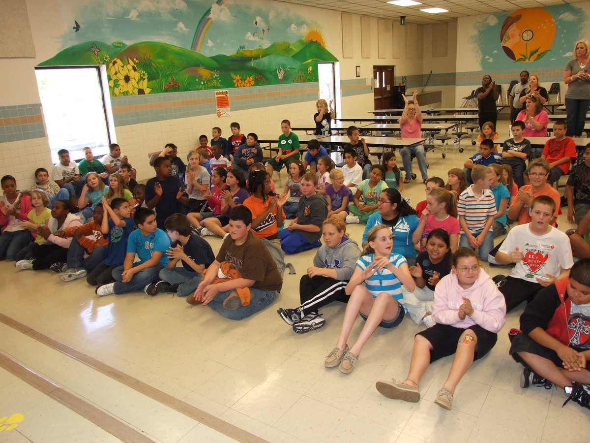 Image: In this together — The Stafford 5th graders received support from the 4th and 6th grade classes during the TAKS pep rally held on their behalf.