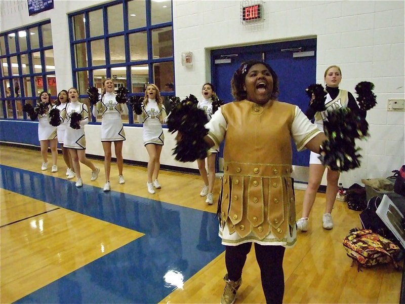 Image: Let’s go It’ly!  — Gladiator mascot Sa’Kendra Norwood leads the cheers from the sideline.
