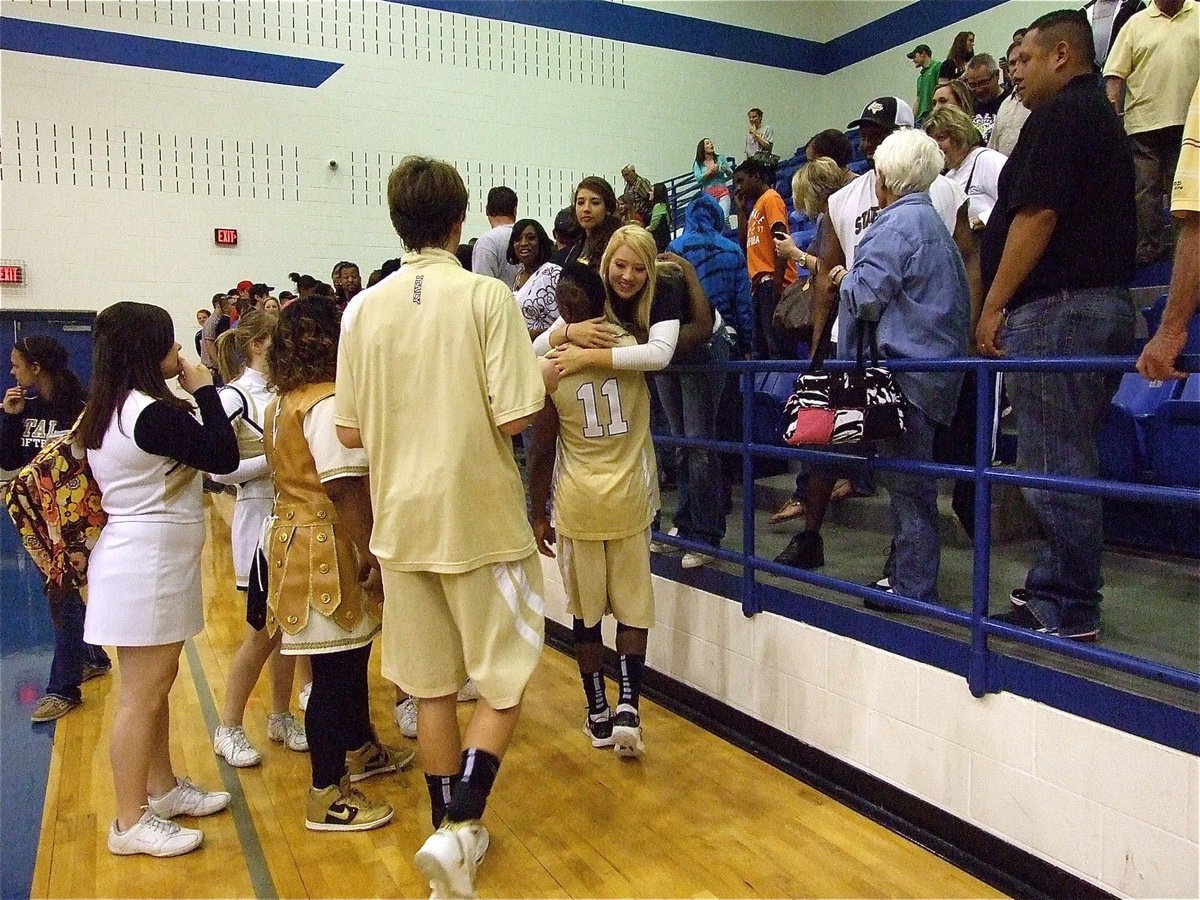 Image: Nice job — Megan Richards gives Jasenio Anderson a congratulatory hug after Italy’s big win over Hearne.