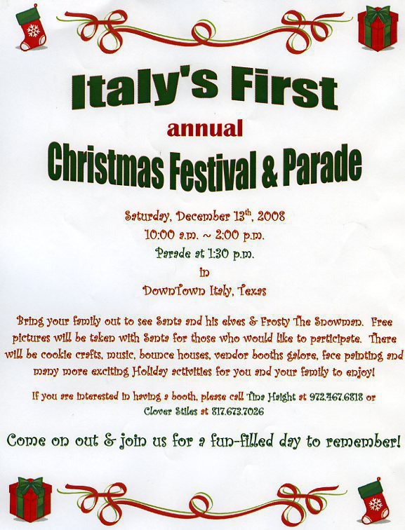 Image: Italy Christmas Festival Poster — Italy’s First Annual Christmas Festival will bring the community of Italy together to celebrate the Christmas holidays.