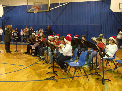 Image: Fifth Grade Band — Fifth grade band playing Quiet Evening and Jolly Ole St. Nicholas on recorders.