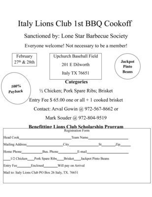 Image: BBQ Cookoff Flyer — Contact the Lions Club so you can “get cooking”!