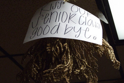 Image: Gladiator Gold Street — The senior class had “Gladiator Gold Street” for their theme.  This is mistletoe hanging from the ceiling.