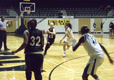 Image: Richards Makes Her Move — Megan Richards #22 drives toward the basket trying to make a play for the Italy Lady Gladiators.