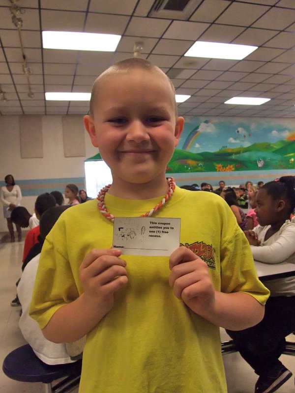 Image: Bo Bumpus — Bo was very happy about receiving an extra recess for keeping all his Tiger Paws.