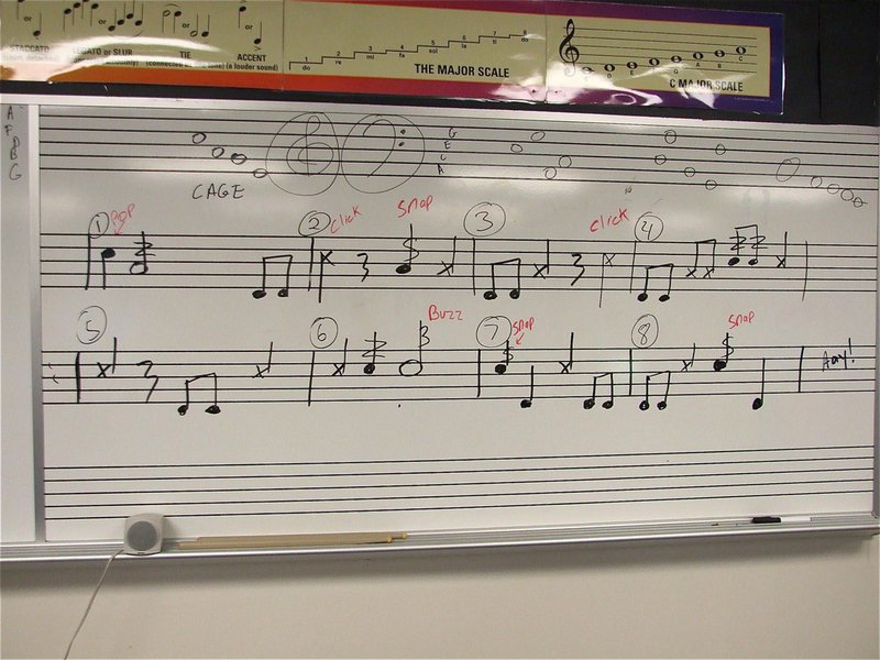 Image: Writing songs — The bottom two rows represent a song that the students and teacher Jesus Perez created together,