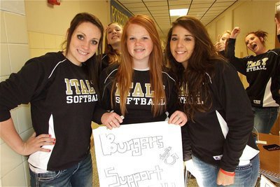 Image: With cheese please — Breyanna Beets, team manager Jaclynn Lewis, Katie Byers, Megan Richards and Bailey Bumpus put the “fun” in fundraiser during their burger sale.
