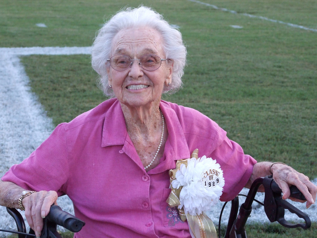 Image: Special guest, Lorene Mauldin Bryant — IHS honorary Homecoming Queen, Lorene Bryant, enjoyed seeing Italy High School and all of its changes Friday night.  From the Class of 1929, Lorene was attending her 81st class reunion.