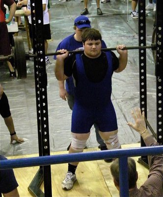 Image: Hank Seabolt — Freshman Gladiator Hank Seabolt prepares to squat during the Rice Meet