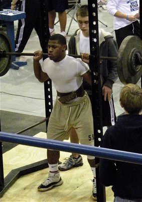 Image: Jalarnce Jamal Lewis — Jalarnce Jamal Lewis squatted 300 lbs. during the Rice powerlifting meet.