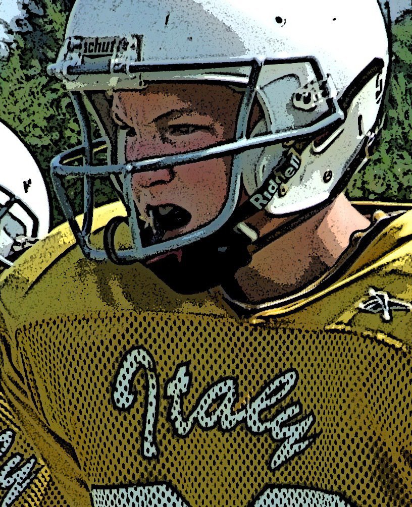 Image: Fierce face — Cody Boyd embodies the spirit of Italy’s Junior High Football team.