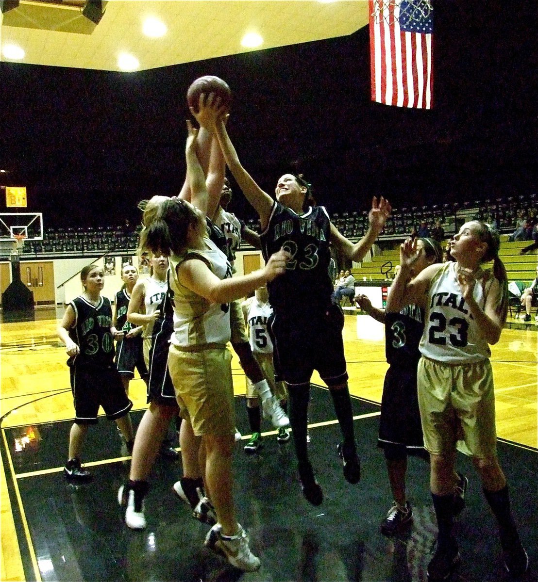 Image: Who wants it? — Bailey DeBorde(34) and Kortnei Johnson(15) battle for the rebound.