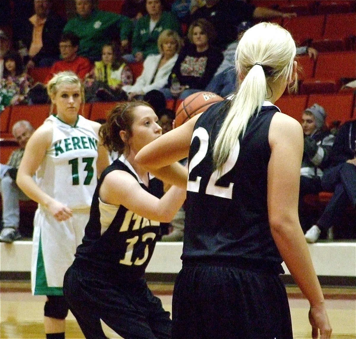 Image: Bailey on the line — Italy’s Bailey Bumpus(13) puts in two free-throws against Kerens as teammate Megan Richards(22) looks on.