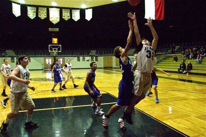 Image: Chace McGinnis(32) helps Italy Gold win over Venus — Italy 8th Grader Chace McGinnis(32) goes up for 2-points against Venus during the Italy Junior High Basketball Tournament held at the dome on Saturday. Italy Gold defeated Mildred in round one but lost to Venus in round two, 39-26.