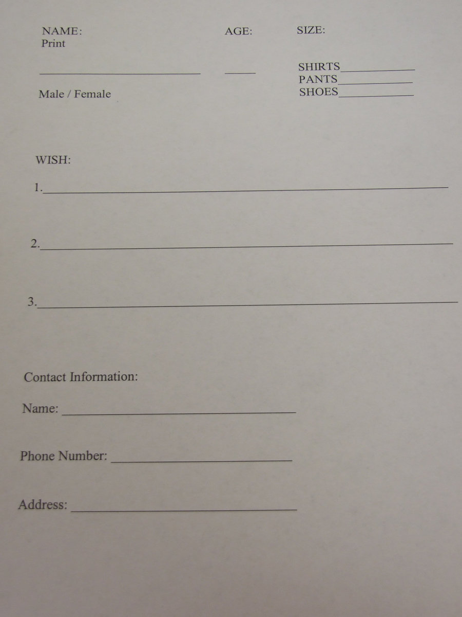 Image: Angel contact form — This form needs to filled out for each Angel.