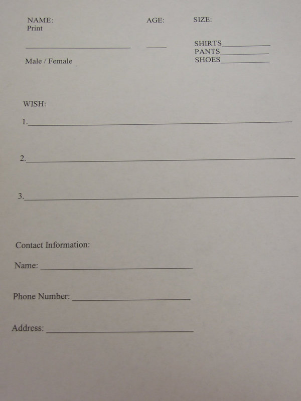 Image: Angel contact form — This form needs to filled out for each Angel.