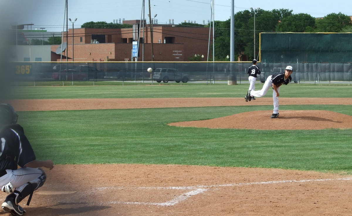 Image: Caden sends it — In the bottom of the 5th, Coker puts Caden Jacinto in to pitch.