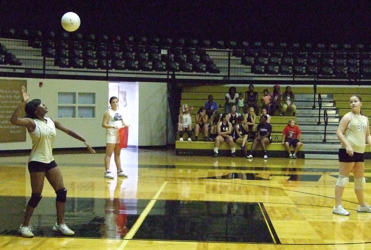 Image: Kendra is ready — Kendra Copeland serves the ball to the Lady Eagles.