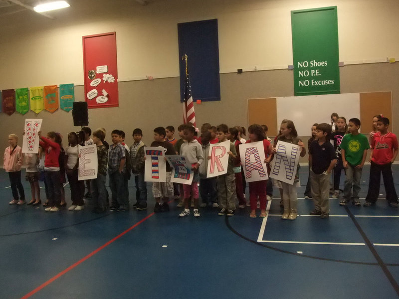 Image: Third Grade — These third graders proudly displayed their “Veteran” posters.