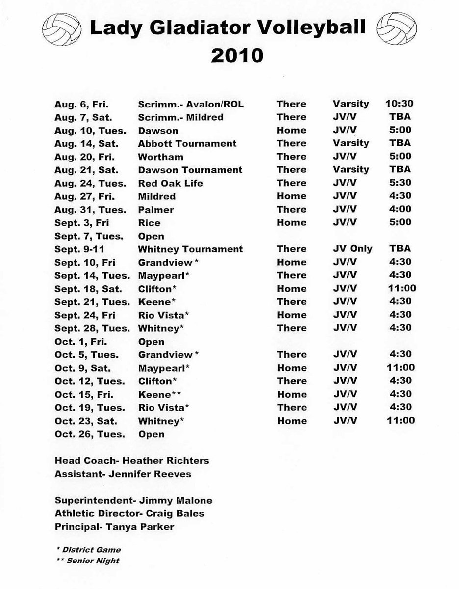 Image: 2010 IHS Volleyball Schedule