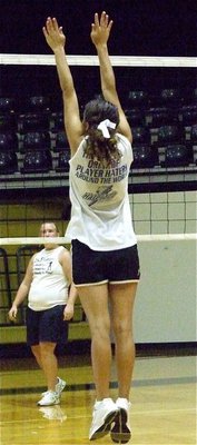 Image: Anna has hops — Anna Viers helps set the block during the drill.