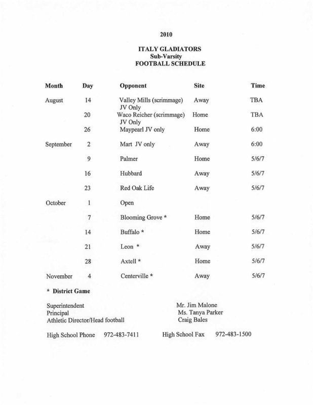 Image: Italy JV/JH Football Schedule – 2010